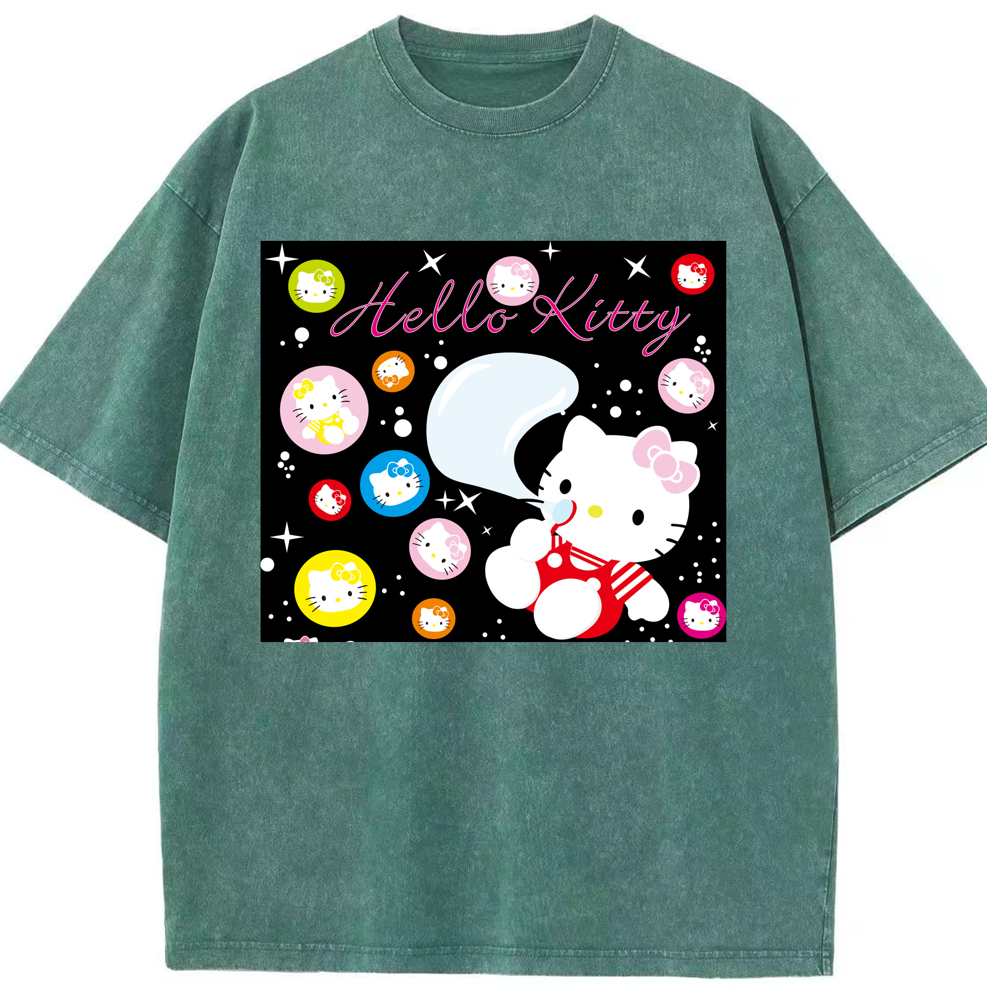 （画像用） Hello Kitty ハローキティ 綿100% ヴィンテージ風 半袖Tシャツ（フロントプリント）